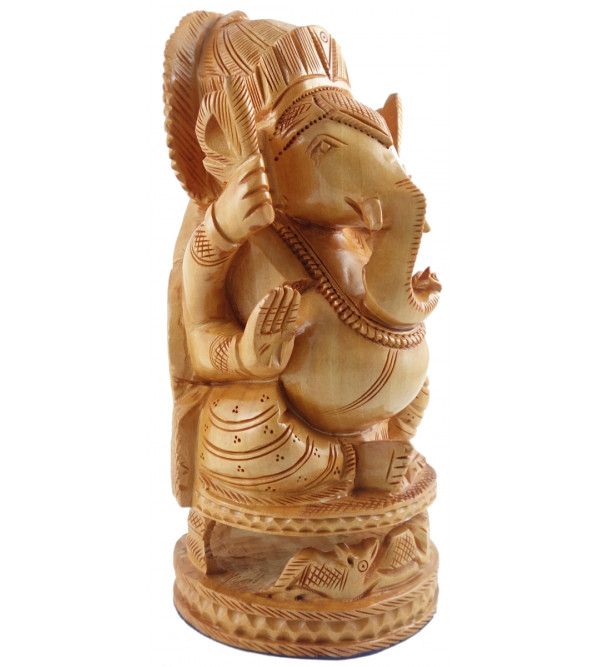 HANDICRAFT GANESH OPEN  CARVED KADAM WOOD 8 INCH