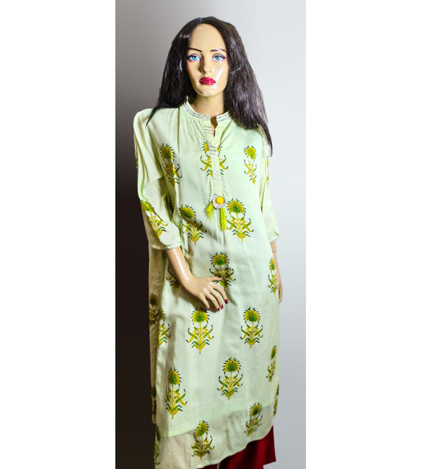 Cotton Hand Block Print Long Kurtis