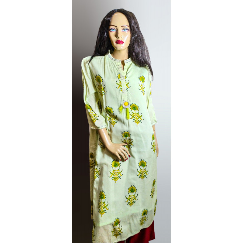 Cotton Hand Block Print Long Kurtis
