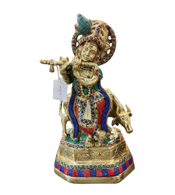 KRISHNA WITH COW SW 10 INCH Brass Home Decor