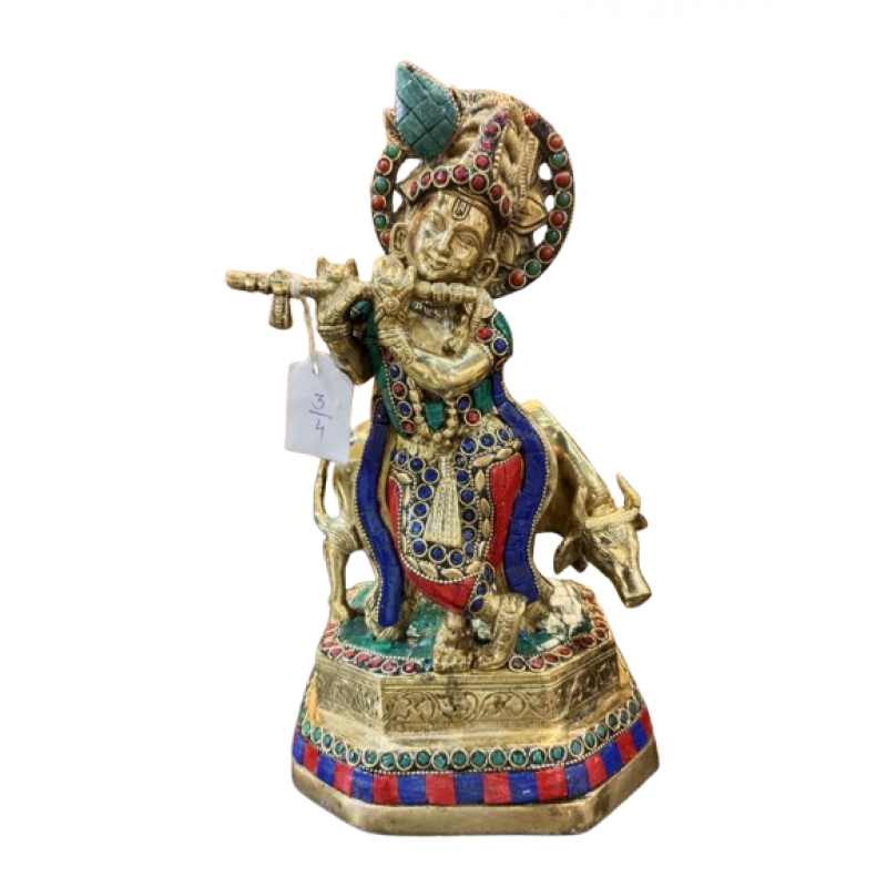 KRISHNA WITH COW SW 10 INCH Brass Home Decor