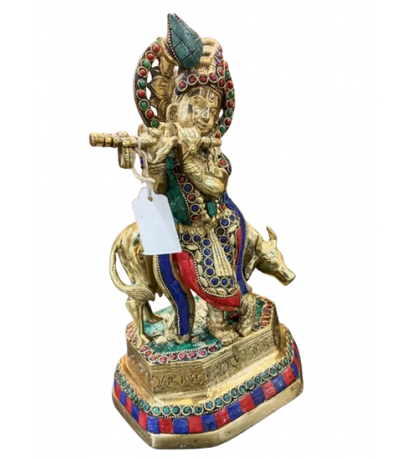 KRISHNA WITH COW SW 10 INCH Brass Home Decor