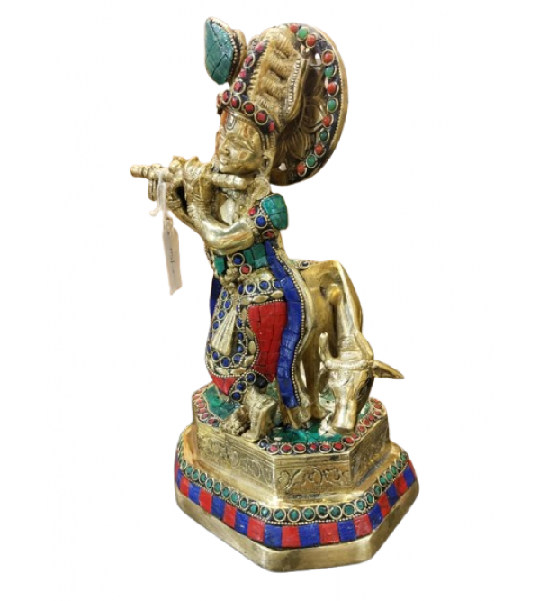 KRISHNA WITH COW SW 10 INCH Brass Home Decor