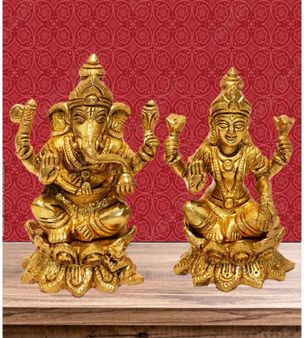 Cottage  Brass Kamal Base Laxmi Ganesh Sf