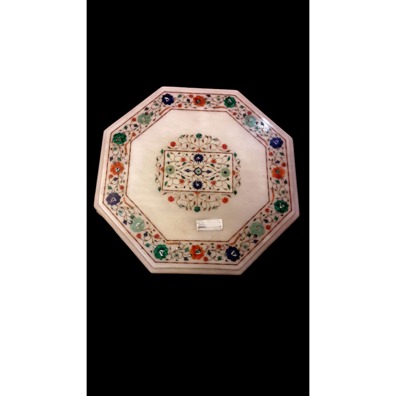 Marble Table Top With Semi Precious Stone Inlay Size- 19x19 inch