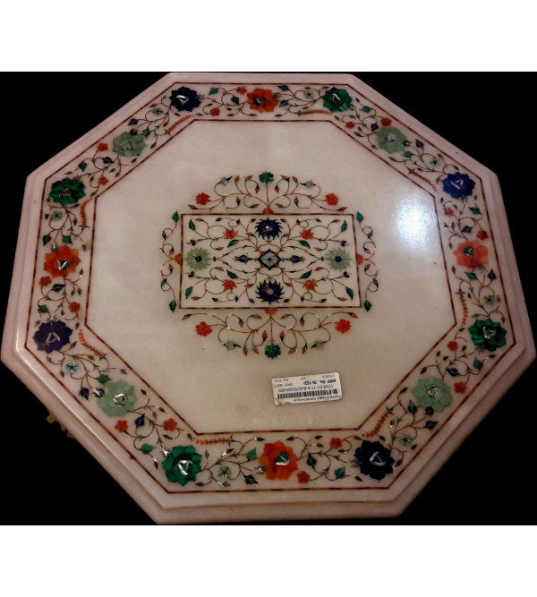 Marble Table Top With Semi Precious Stone Inlay Size- 19x19 inch