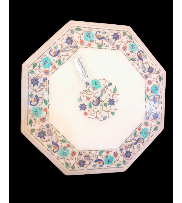 Marble Table Top With Semi Precious Stone Inlay S-15x15 inch.