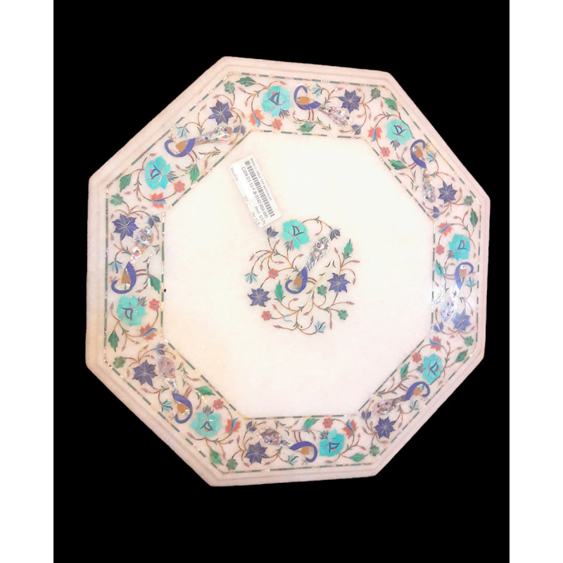 Marble Table Top With Semi Precious Stone Inlay S-15x15 inch.