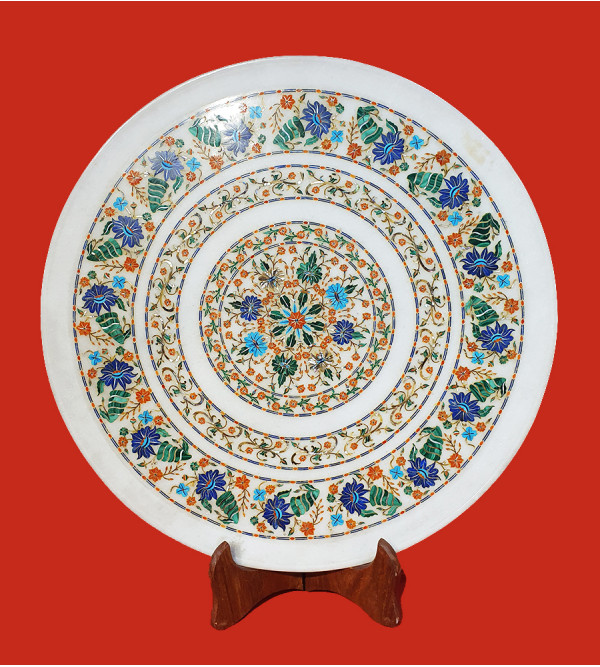 Marble Plate with Semi-Precious Stone Inlay Work Size 20 Inch
