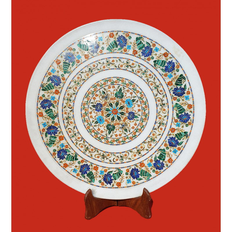 Marble Plate with Semi-Precious Stone Inlay Work Size 20 Inch