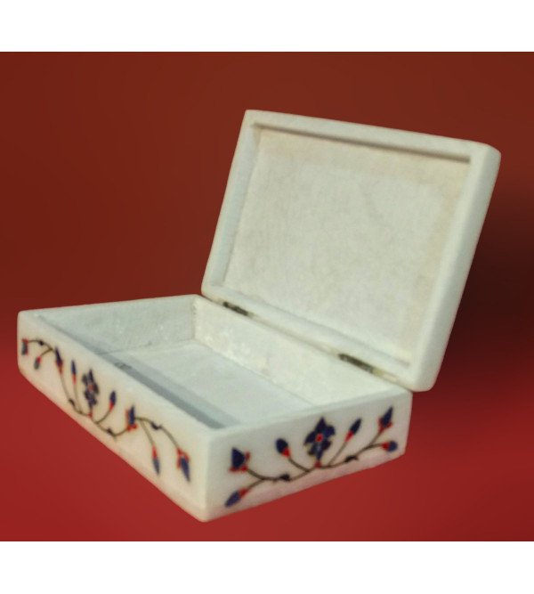 Alabaster Box With Semi Precious Stone Inlay Work Size 6x4 Inch