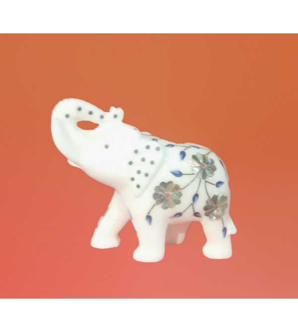 Alabaster Elephant With Semi Precious Stone Inlay Work Size 4 Inch