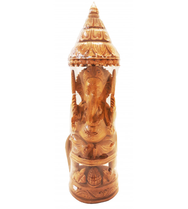 Sandalwood Handcrafted Carved Lord Ganesha Figure with  Chhatra