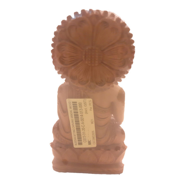 BUDDHA SITTING CARVING SANDAL WOOD 7 INCH