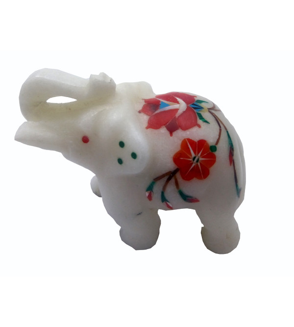 Marble Elephant With Semi Precious Stone Size 2.5 Inch