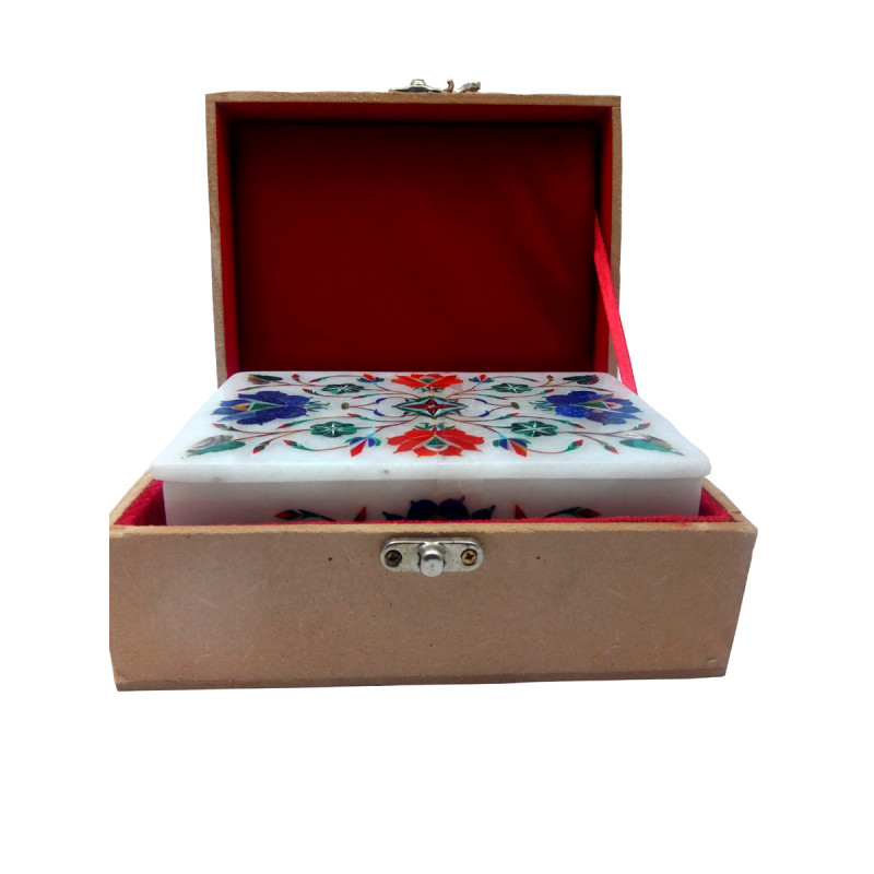 Marble Box With Semi Precious Stone Inlay Work Size 6x4 Inch