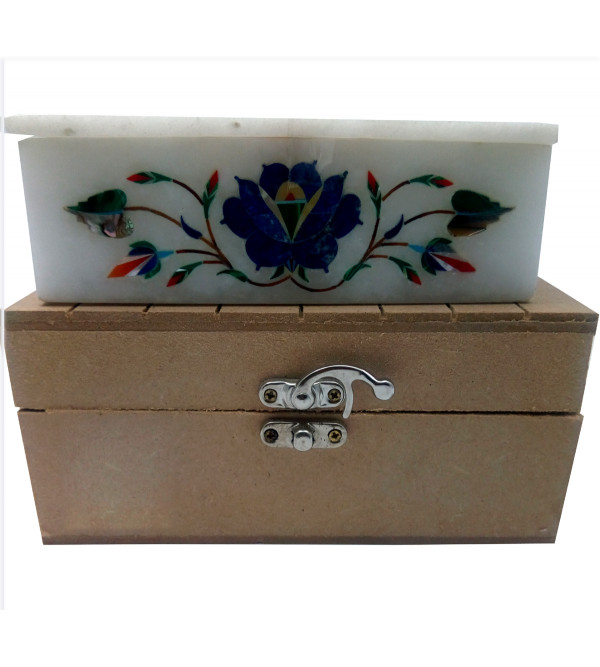 Marble Box With Semi Precious Stone Inlay Work Size 6x4 Inch