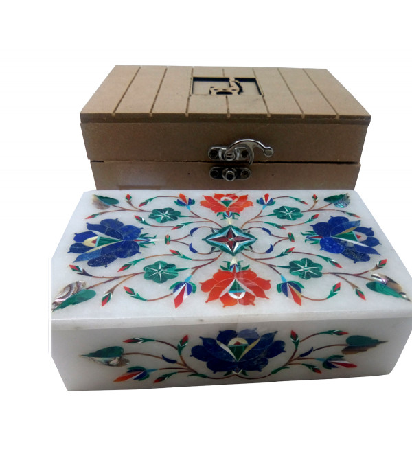 Marble Box With Semi Precious Stone Inlay Work Size 6x4 Inch