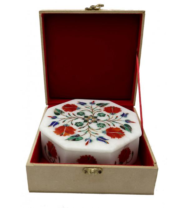 Marble Box With Semi Precious Stone Inlay Size 6x6 inch