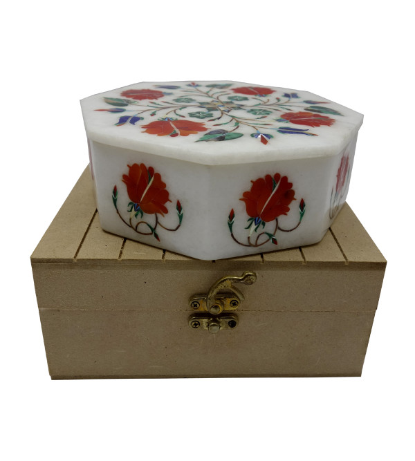 Marble Box With Semi Precious Stone Inlay Size 6x6 inch