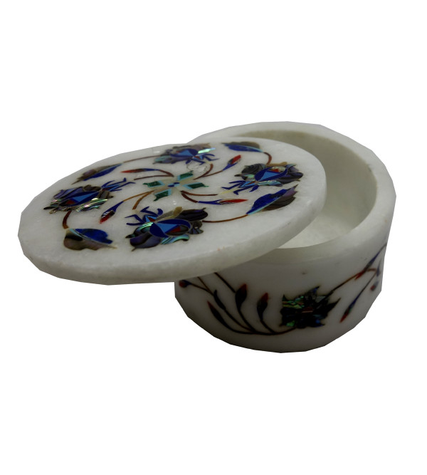 Marble Inlay Box With Semi Precious Stone Inlay Size 3 Inch Round