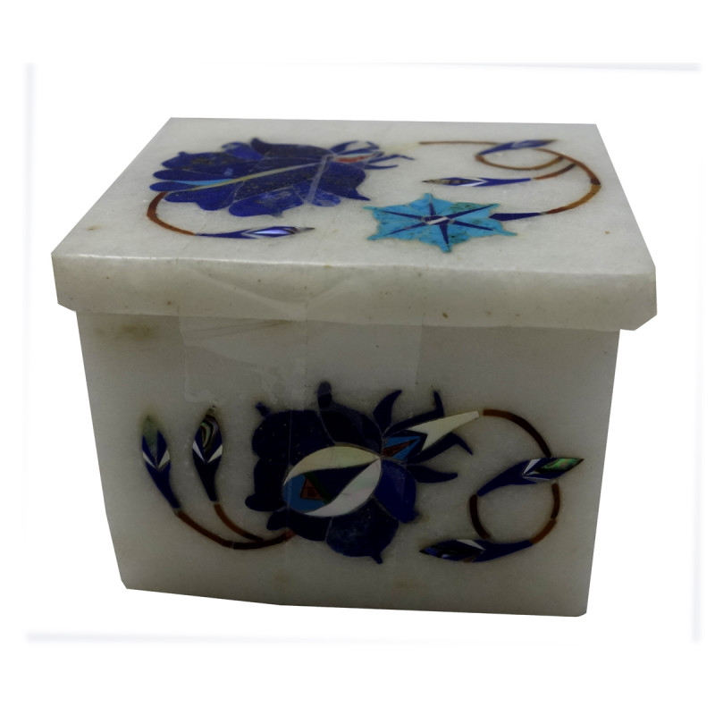 Marble Box With Semi Precious Stone Inlay Work Size 2x1.5 Inch