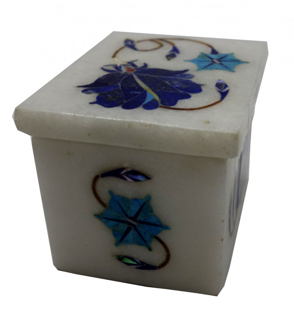 Marble Box With Semi Precious Stone Inlay Work Size 2x1.5 Inch