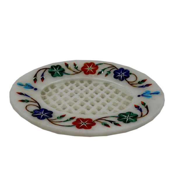 Marble Soap Dish With Semi Precious Stone Inlay Size 3x4 inch