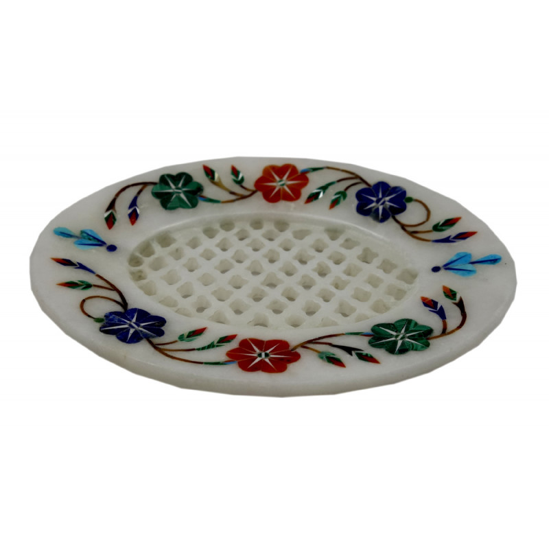 Marble Soap Dish With Semi Precious Stone Inlay Size 3x4 inch