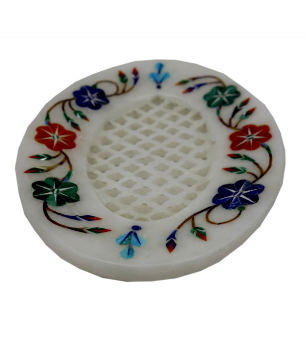 Marble Soap Dish With Semi Precious Stone Inlay Size 3x4 inch