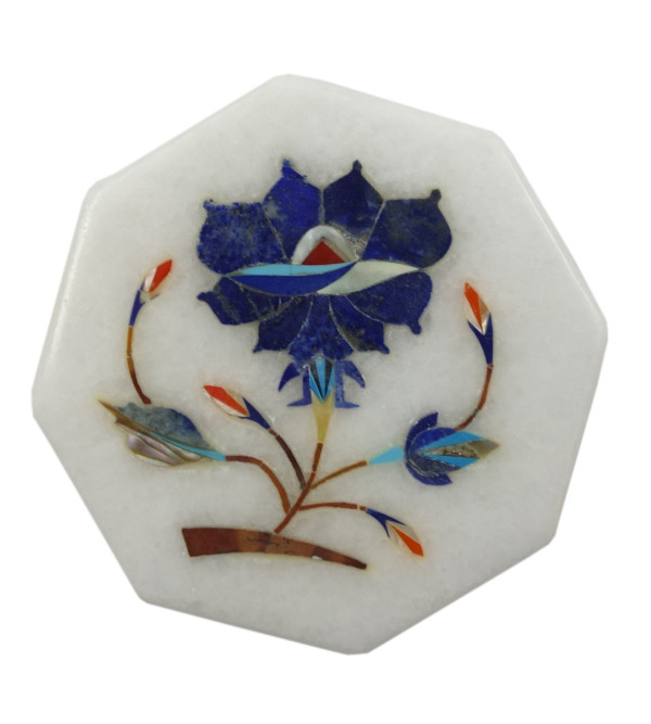 Marble Tile With Semi Precious Stone Inlay Work Size 3 Inch