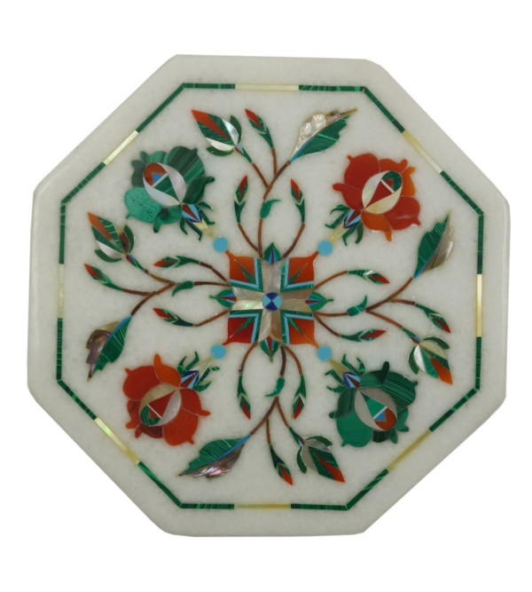 Marble Tile With Semi Precious Stone Inlay Size 5 inch