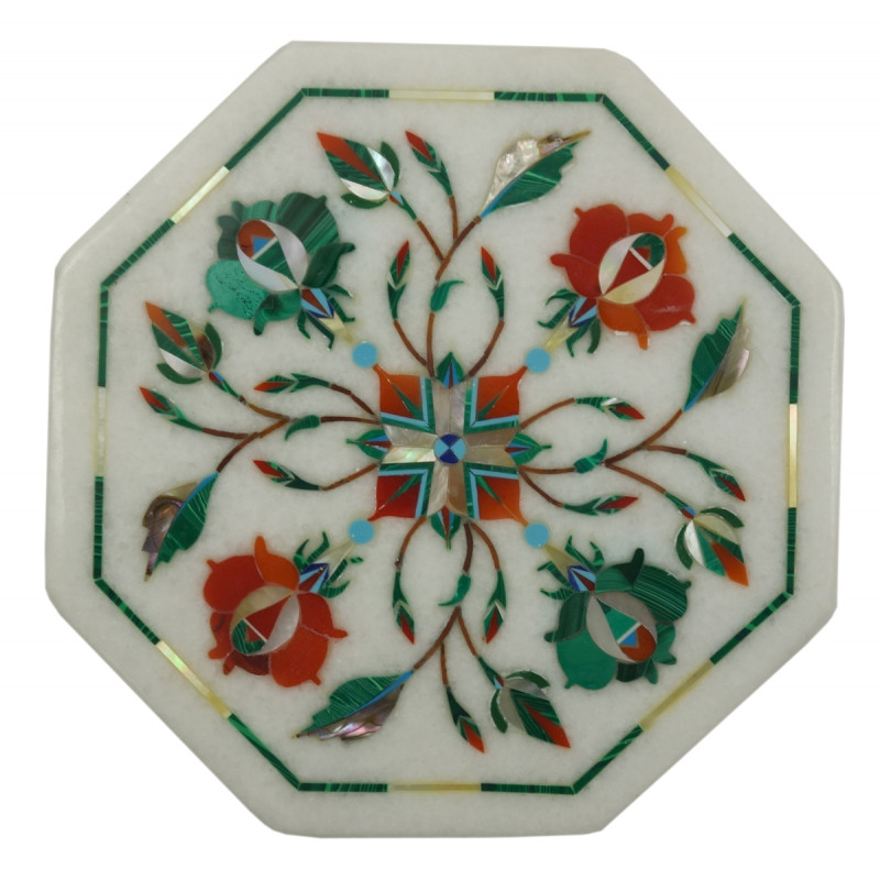 Marble Tile With Semi Precious Stone Inlay Size 5 inch