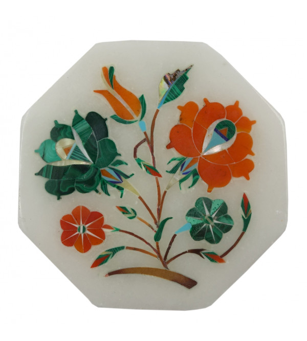 Marble Box With Semi Precious Stone Inlay Work Size 3x3 Inch