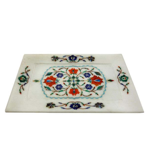 Marble Tray With Semi Precious Stone Inlay Size 9x6 inch