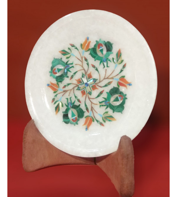Marble Plate with Semi-Precious Stone Inlay Work Size 5 Inch