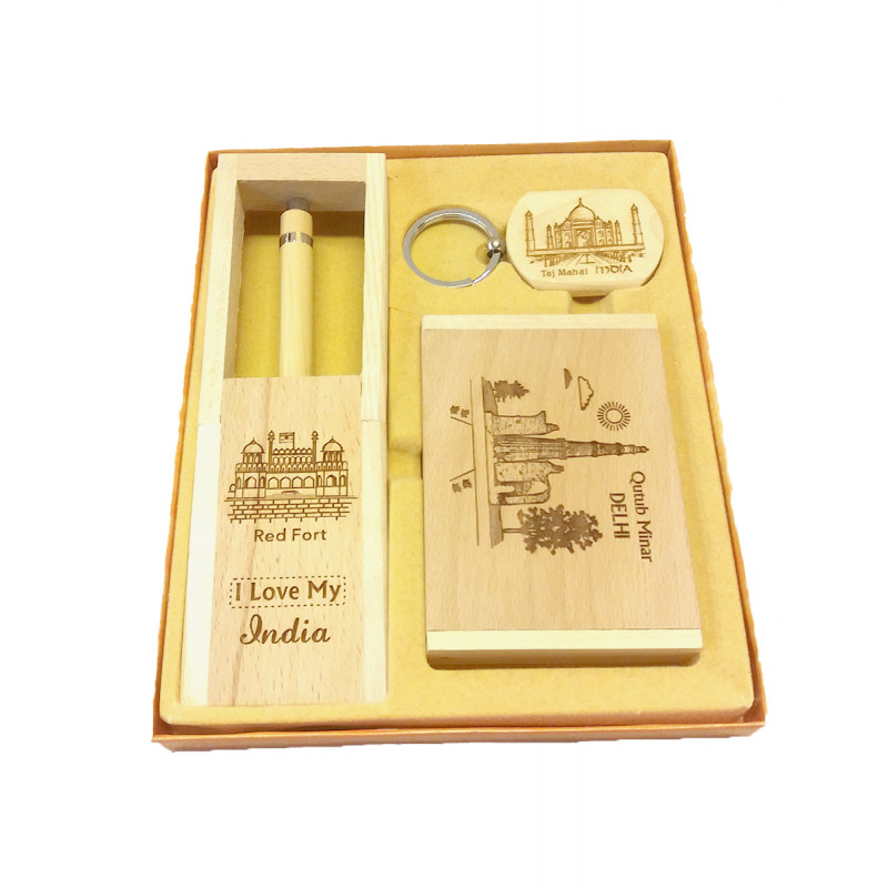 Wooden Gift Set Consisting Key Chain, Watch and Stand
