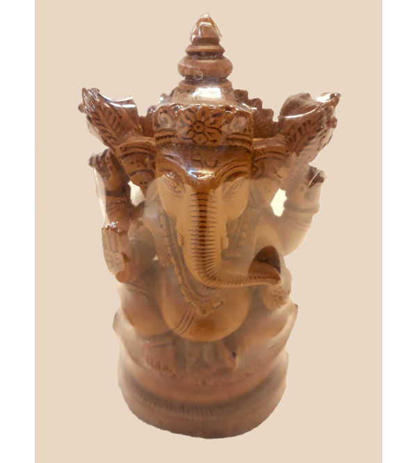 Sandalwood Handcrafted Carved Ganesha on Lotus ( Kamal )