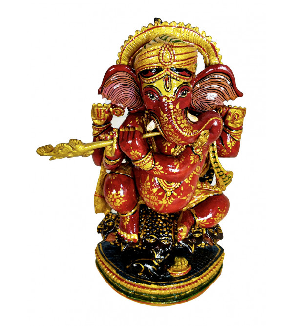 Ganesha Painted Kadam Wood 8 Inch 