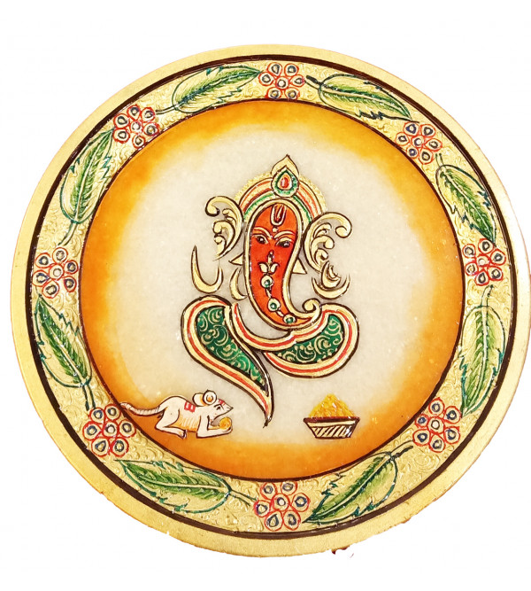 Marble Plate Handcrafted With Pure Gold Leaf Work