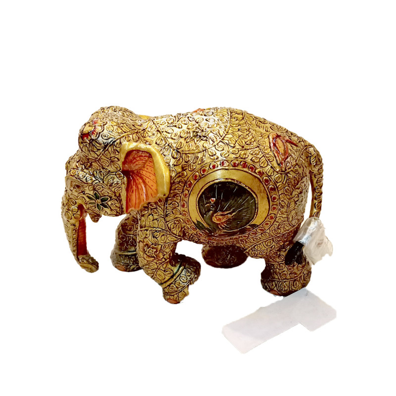 Wooden  Elephant Handcrafted With Pure Gold Work Size 4 Inches