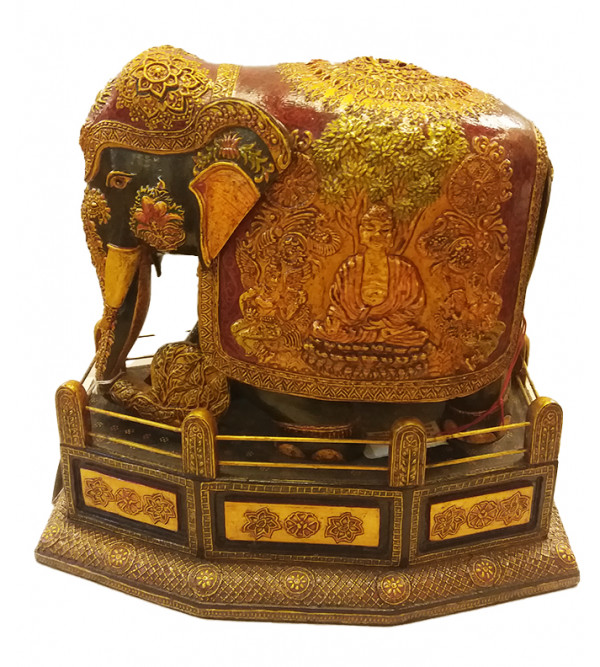 Kadamba wood Handcrafted and Hand painted Elephant on Patha ( Platform )