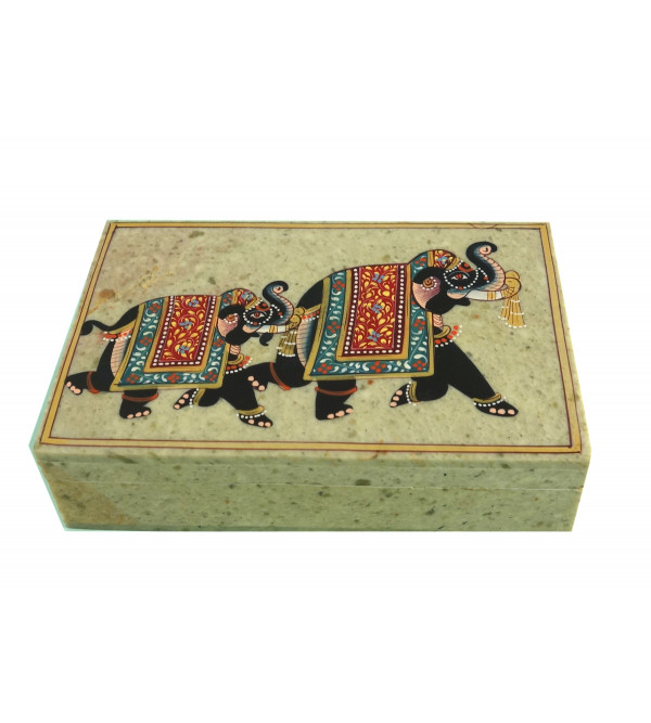 HANDICRAFT SOFT STONE PAINTED BOX 6X4X1.5 INCH 