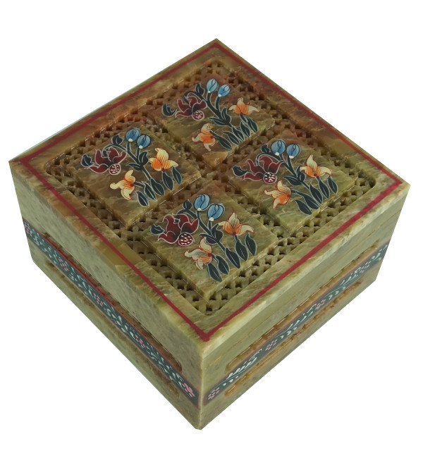 HANDICRAFT SOFT STONE PAINTED BOX 5X5X3 INCH 