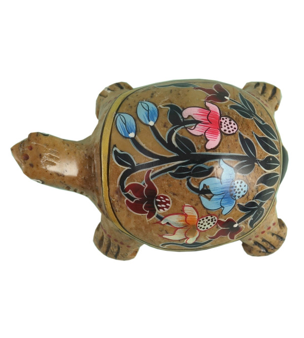 HANDICRAFT SOFT STONE PAINTED TORTOISE CANDLE HOLDER 3 INCH 