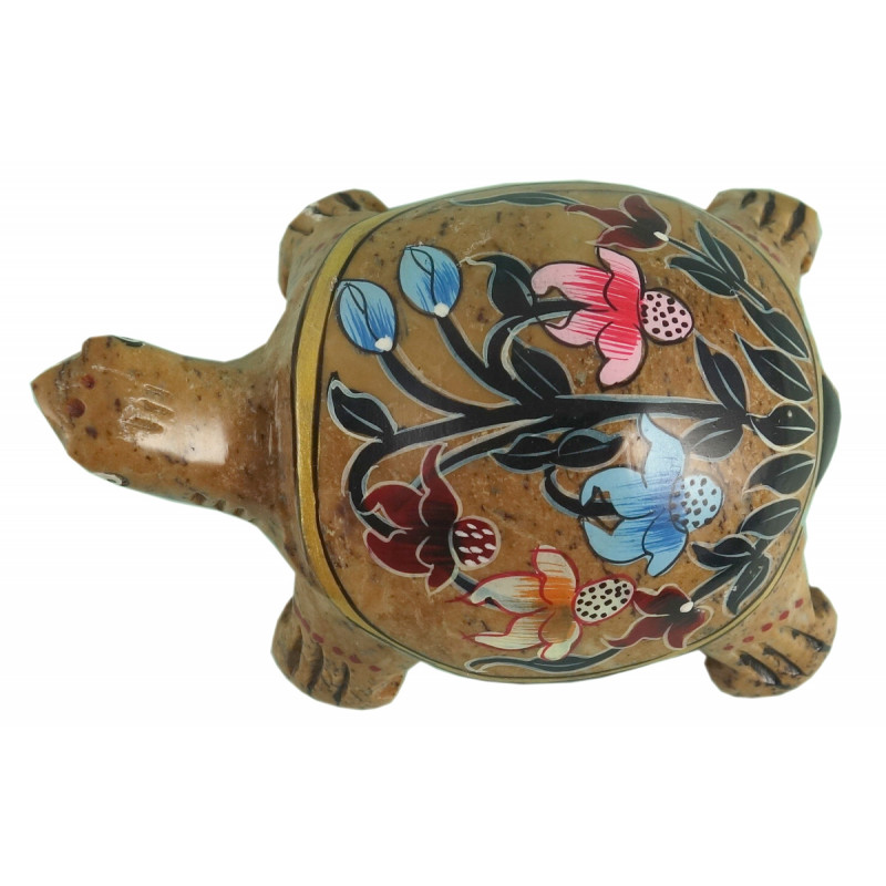 HANDICRAFT SOFT STONE PAINTED TORTOISE CANDLE HOLDER 3 INCH 