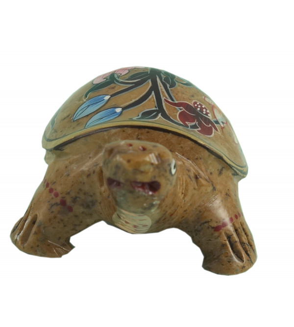 HANDICRAFT SOFT STONE PAINTED TORTOISE CANDLE HOLDER 3 INCH 