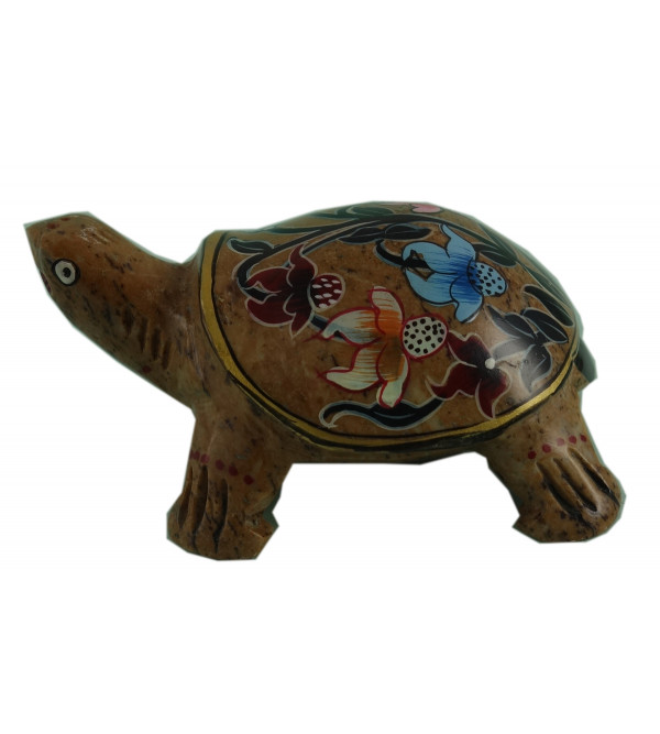 HANDICRAFT SOFT STONE PAINTED TORTOISE CANDLE HOLDER 3 INCH 