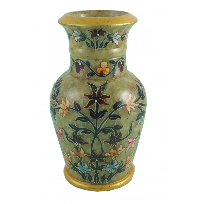 HANDICRAFT SOFT STONE FLOWER VASE PAINTED 6 INCH