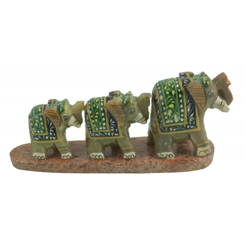 HANDICRAFT SOFT STONE PAINTED 3 ROW ELEPHANT